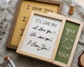 Personalized Handwriting I Love You Frame Sign, Embroidery I Love You , I love you Sign, Handwriting Gift from Child, Mothers Day Gift