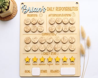 Wooden Daily Responsibilities Chart, Chore chart for kids, Visual schedule board, Christmas gift kids routine chart, Wooden kids toys