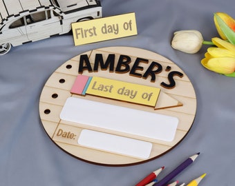 First Day & Last Day Of School Wooden Pencil Sign Personalized Back To School Photo Prop Board Custom Reusable Dry Erase Pre-K Kindergarten