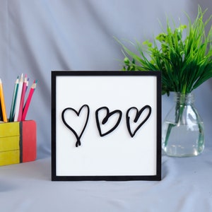 Personalized Heart Drawing Sign, 2-Layered Keepsake Frame, Laser-cut Kid Handwriting Sign, 3D Custom Hand-Drawn Hearts Wooden Plaque