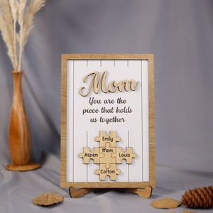 Custom Mom Puzzle Sign, The Piece That Holds Us Together Sign, Personalized Mom Puzzle Frame, Mother&#39;s Day Gifts For Mimi, Wood Name Puzzle