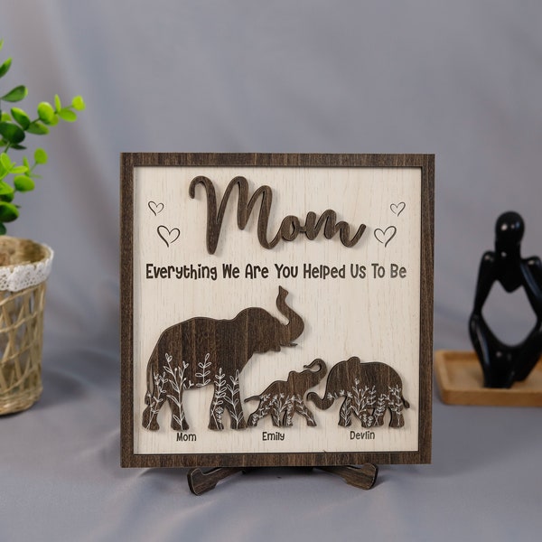 Personalized Wooden Elephants Mom Frame, Mother's Day Gifts From Daughter, Home Decor Gift, Mother Wooden Plaque, Custom Gift For Mama