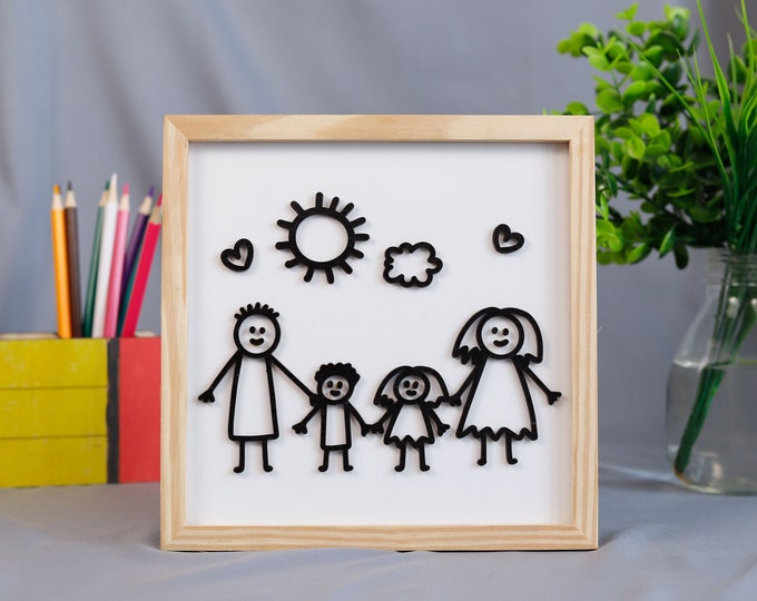 Custom Kids Drawing Keepsake, Personalized Kids Hand Drawing Wooden Sign, Custom 3D Plaque, Loved One Handwritten Frame For Mothers Day Gift