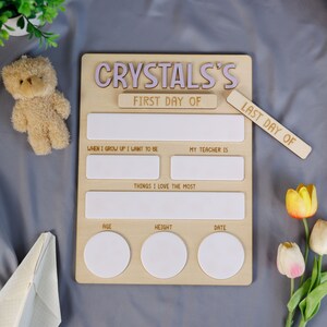 Custom Kindergarten First Day Of School Sign Personalized Last Day of School Interchangeable Names Wood Board Dry Erase Back To School Sign