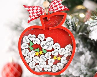 Teacher Shaker Christmas Ornament Personalized Class List Ornament Teacher Thank You Gift For Student Classroom Decor Apple Teacher Keepsake