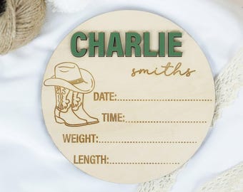 Cowboy Baby Sign, Cowboy Baby Birth Stats Board, Western Baby Wooden Sign,  Cowboy Boots Baby Boy Sign, Western Birth Sign, Baby Shower Gift
