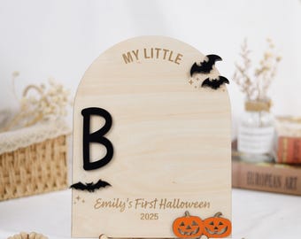 Personalized Baby's First Halloween Sign, My Little Boo Footprint Sign, Baby Halloween Keepsake, Newborn Nursery Photo Prop Sign Pumpkin
