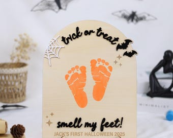 Trick Or Treat Baby's First Halloween Footprint Sign, Custom Baby's Footprint Keepsake, 3D My First Halloween Footprint Sign, Smell My Feet
