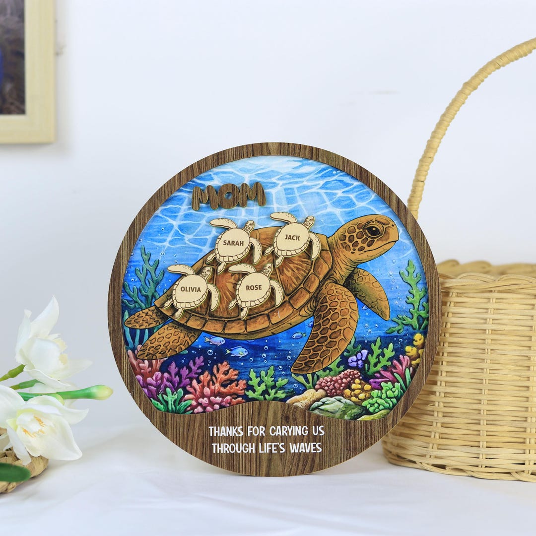 Family Turtle Graphics Sea Turtle Family Art Framed, Personalized Family Sign, Custom Family ...