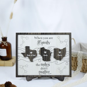 Family Miles Apart Wooden Sign, Family Miles Don&#39;t Matter, Personalized States Family Sign Long Distance Gift, Moving Away Wooden Sign