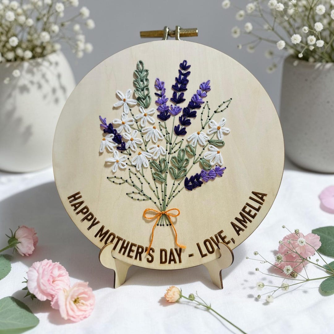 Embroidery Floral Bouquet Sign for Mom, Wood Embroidery, Craft Kit ...