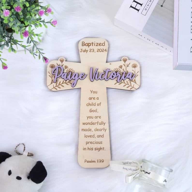 Personalized Wooden Baptism Cross, Engraved Laser Cut Baptism Gift With ...