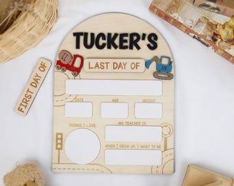 Excavator First Day Of School Sign, Boy Back To School Board, Custom First & Last Day Of Kindergarten Pre-school Boards, Children Photo Prop