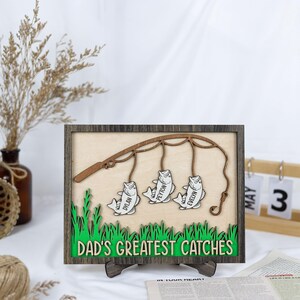 Personalized Dad Fishing Wooden Sign, Dad&#39;s Greatest Catches Father&#39;s Day Gift, Custom Fishing Dad Gift, Papa&#39;s Keepers Fishing Buddies Gift