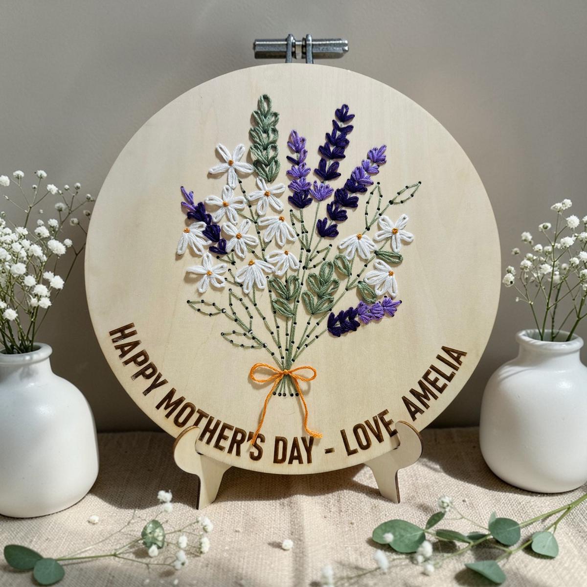 Embroidery Floral Bouquet Sign for Mom, Custom Wood Embroidery Sign ...