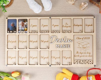 Birth Through Graduation School Years Photo Frame Personalized Kindergarten To Grad School Picture Frame, Wood Picture Frame, Pre K To Grad