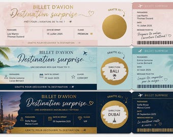 Carte d’embarquement billet personnalisable / Carte à gratter / Boarding pass