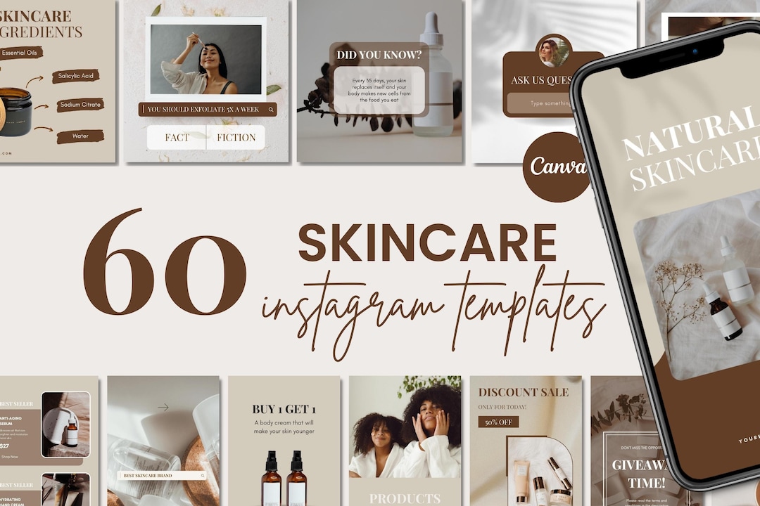 60 Skincare Instagram Templates Skincare Social Media - Etsy