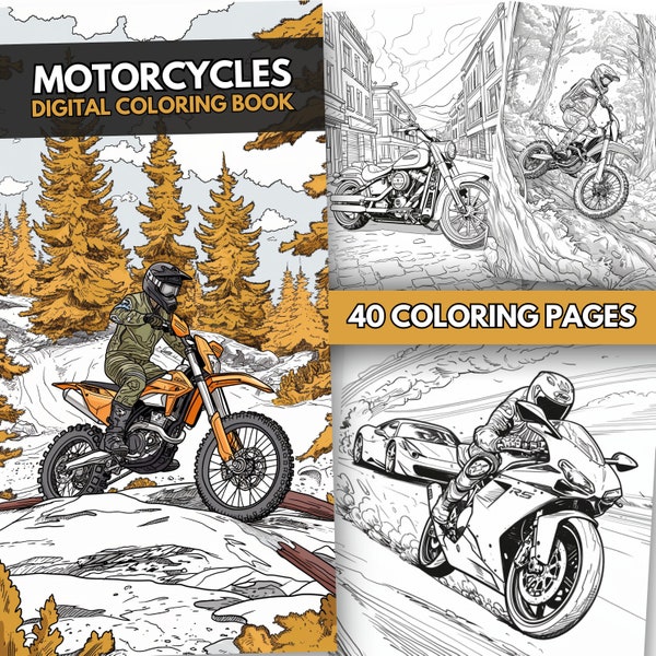 40 Motorcycle Coloring Pages For Adults and Kids, High-Quality Printable Coloring Book, Instant PDF Download -  Ready to print