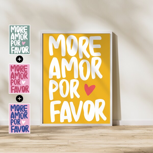 More Amor Por Favor Wall Art | Love Poster | Minimalist Modern Colorful Art Print | Set of 4 colors | Instant Digital Download