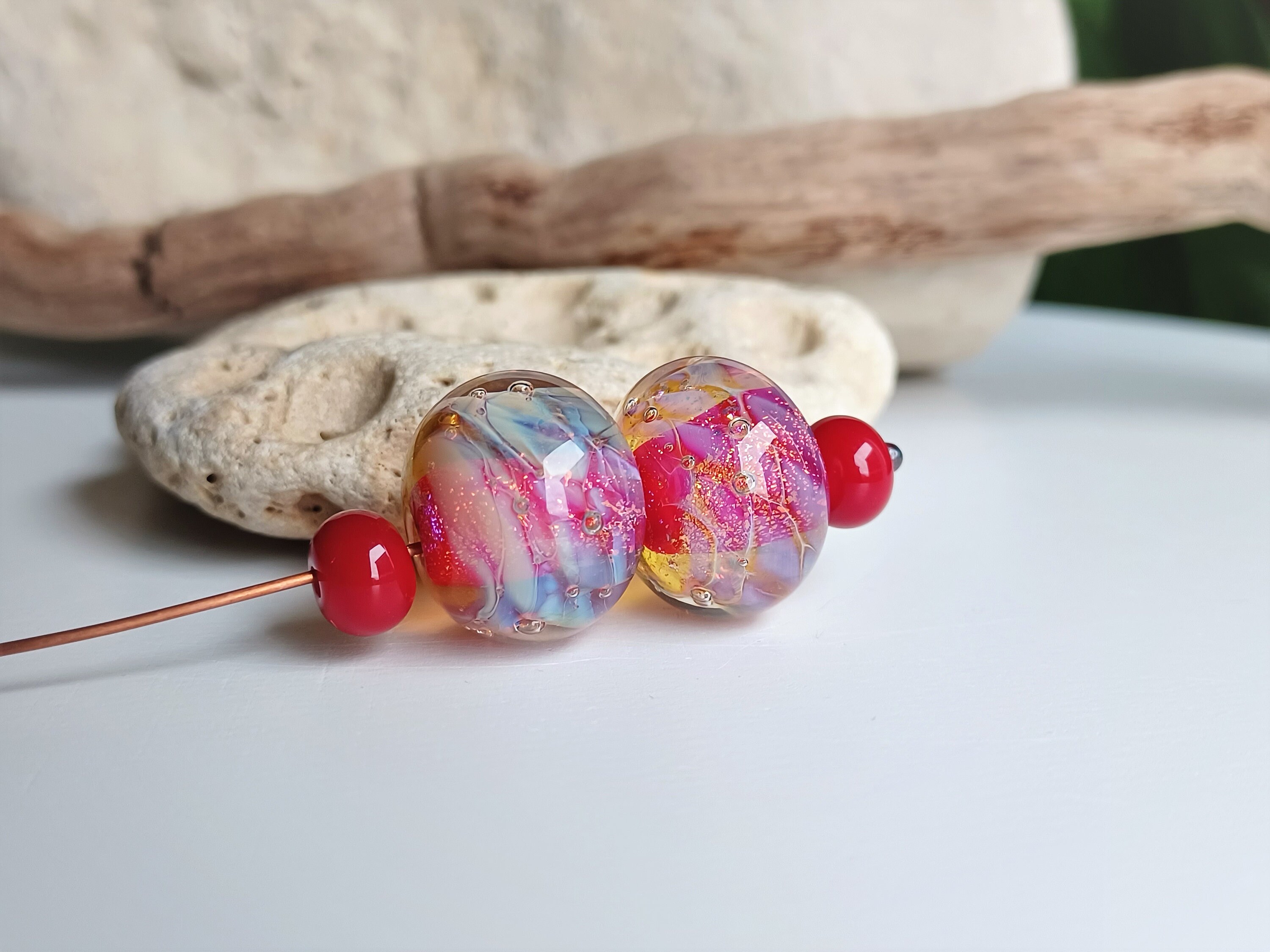 Bracelet Perles En Verre Filé Murano - Tons Verts Avec Motif Trèfle - Neuf Avec étiquettes
