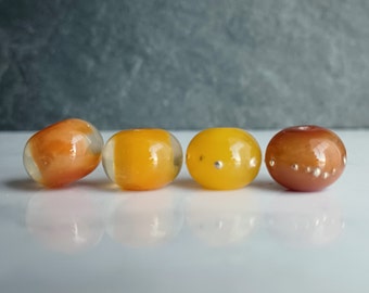 Ensemble de 4 Perles 12 mm "Physalis", Perles Orangé/Brun avec Transparent/Points d'Argent, Perles Artisanales Verre Filé au Chalumeau