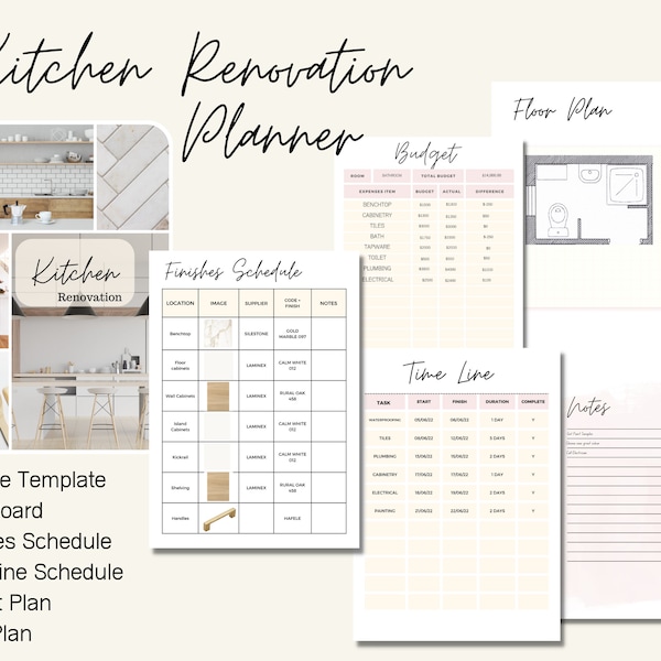 Kitchen Renovation Planner, Editable, Home Renovation, Renovation Budget, Renovation Template, Home Remodel Budget, Renovation Organiser