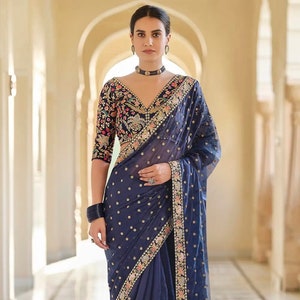 Plain saree with designer blouse online top