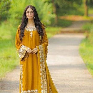 Yellow Salwar Kameez Suit, Pakistani Salwar suit for Women, Eid Salwar kameez, Straight Kurti Salwar, Silk Pakistani Wedding Dress
