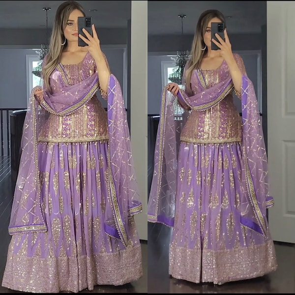 Purple Indian Lehenga Outfits, EID Special Festival Clothing Salwar, Beautiful Bridal lehengas for Women, Bridesmaid Lehenga Kurti Set