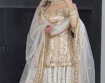 Muslim White Lehenga Choli Designer Lehenga Indian Outfits, Punjabi Suit EID special Festival Clothing Readymade Partywear Salwar Kameez