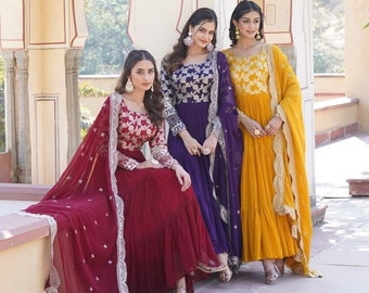 Designer Anarkali Gown Dress for Women, Full Flared Anarkali with dupatta set, Wedding Suit & Dupatta, Indian Traditional Wear