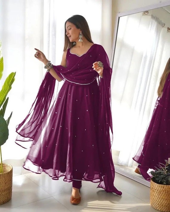 Wine Heavy Faux Georgette Gown With Dupatta – SurtiSilk