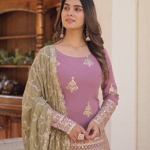 Palazzo Suit With Sharara Suit, Sequins & Thread Embroidered Work, Sharara And Dupatta Set, Beautiful 3 Piece, Wedding Outfits, Casual Wear image 5