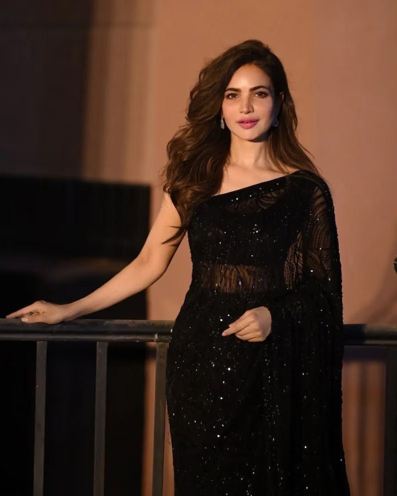 Black saree party cheap wear for girl