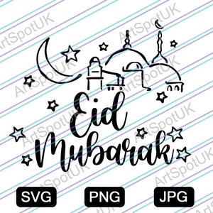 Eid Mubarak - Feliz Eid Caligrafía Vector Archivo SVG FORMATO para Cricut, Silueta, Png, Calcomanía, Pegatina, Vinilo, Pin Eid Mubarik