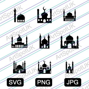 Moskee (Masjid) silhouetten Vector bestand SVG-FORMAAT voor Cricut, silhouet, png, sticker, sticker, vinyl, pin