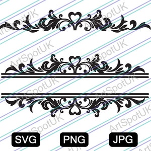 May include: A black and white decorative design with a heart shape in the center. The design is made up of intricate swirls and flourishes. It is perfect for adding a touch of elegance to any project.