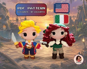 Bundle Guybrush Threepwood & Elaine Marley Inspired Amigurumi Crochet Pattern PDF | Pirate Dolls | Retro Gaming Gift | ElevGrate