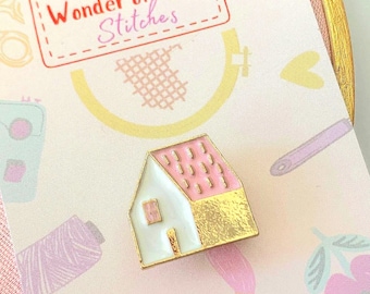 Tiny House Pink Needle Minder Enamel Magnetic Needle Keeper Gift For Embroiderer Gift For Cross Stitch Lover Gift For Mother’s Day