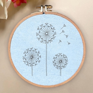 Dandelion Hand Embroidery Pattern Easy Wildflower Embroidery Digital Pattern Beginners PDF Template Hand Embroidery Stitches Guide Included