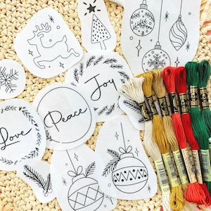 Christmas Crafting Gift, Stick and Stitch Embroidery Patches, Festive Holiday Decoration Kit, Joy Love Peace Embroidery Pattern