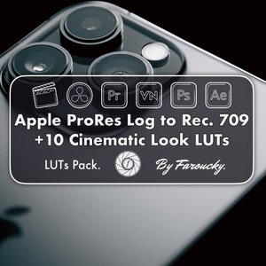 Apple ProRes Log to Rec. 709 LUT + 10 Cinematic Look LUTs, Adobe Premiere Pro , Video Editing Final Cut Pro, Presets for DaVinci Resolve.