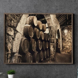 Oak Barrel Beer Dispenser Wine Glass Drink Liquor 5 Panel Canvas Print Wall  Art