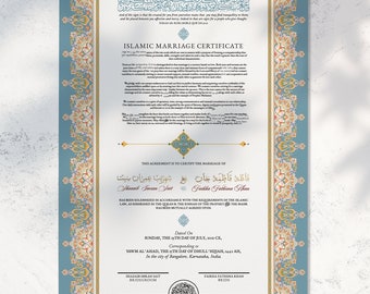 Personalized Luxury Islamic Marriage Certificate (Nikah Nama) ‘Alizeh’ Large/A3 - Digital PDF | Any Color