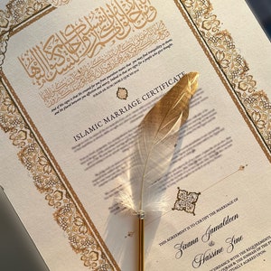 Personalized Luxury Islamic Marriage  (Nikah) Gold Certificate ‘Nureh’ GRANDÉ/LARGE [12"/14"X24"] - Digital PDF Download | Printable Version