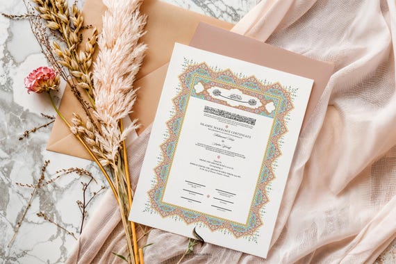 Personalized Luxury Islamic Marriage Certificate (Nikah Nama) ‘Yasmine’ A3 - Digital PDF | Any Color