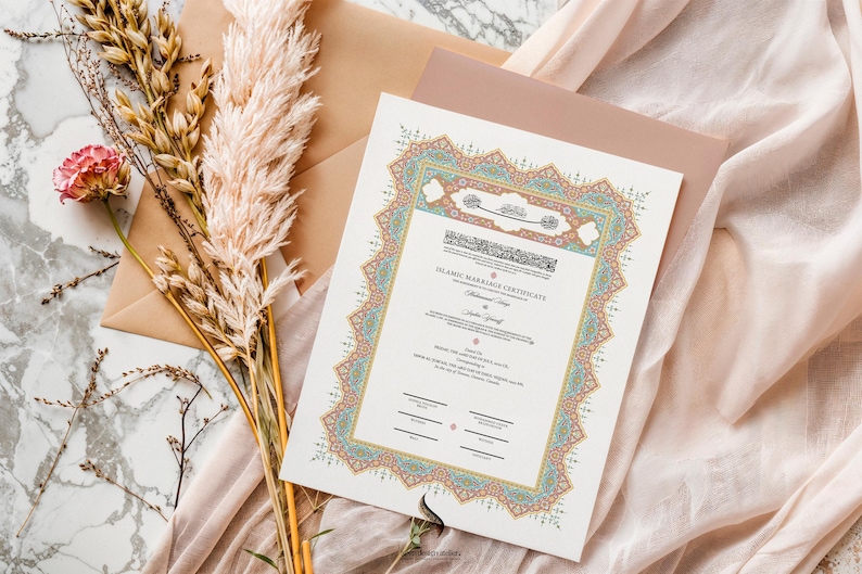 Personalized Luxury Islamic Marriage Certificate (Nikah Nama) ‘Yasmine’ A3 - Digital PDF | Any Color image 1