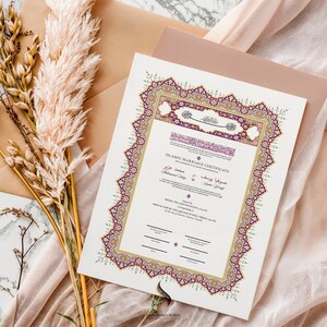 Personalized Luxury Islamic Marriage Certificate (Nikah Nama) ‘Yasmine’ A3 - Digital PDF | Any Color image 4