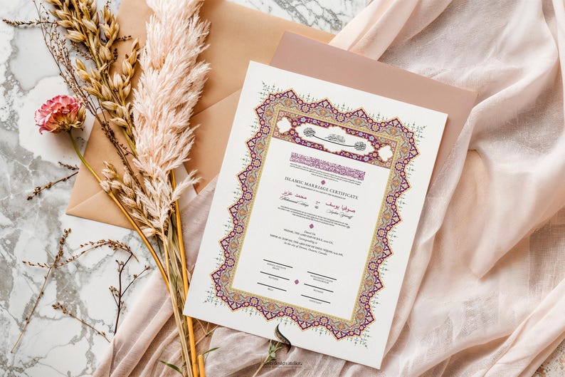 Personalized Luxury Islamic Marriage Certificate (Nikah Nama) ‘Yasmine’ A3 - Digital PDF | Any Color image 4